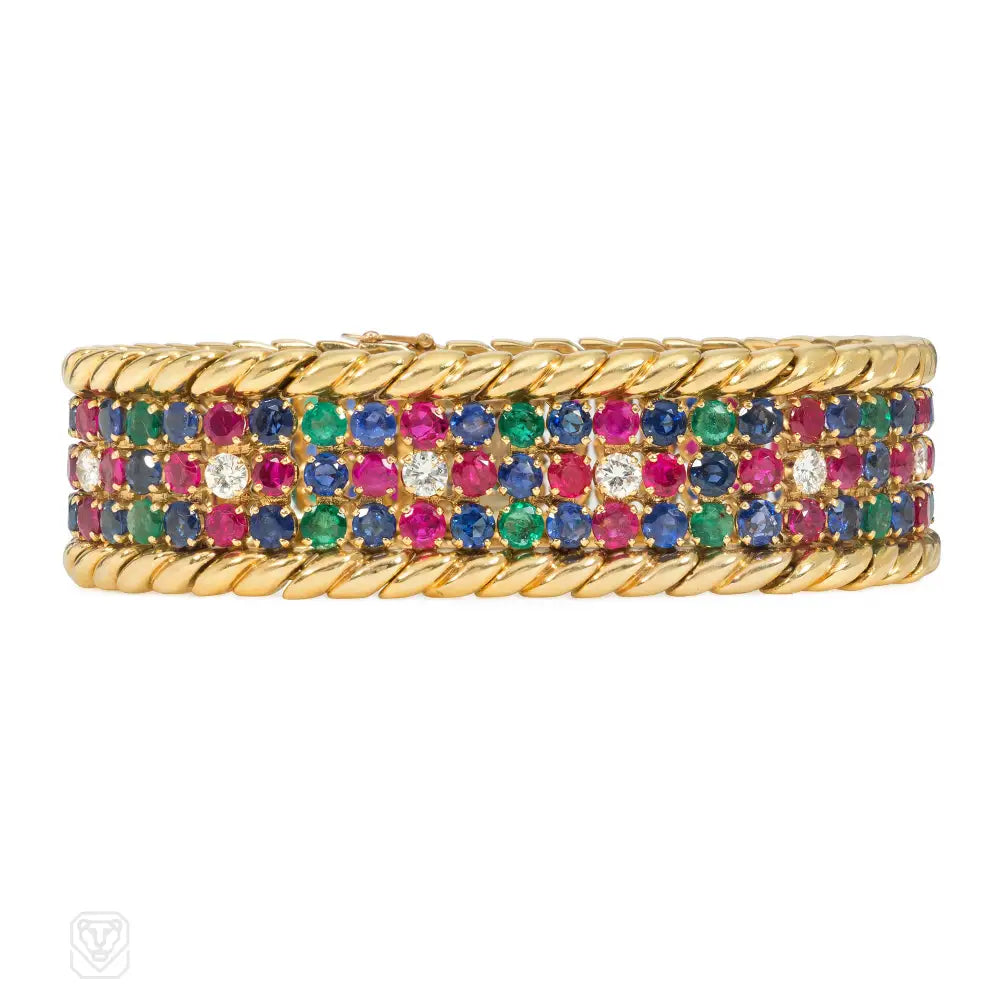 Handmade women bracelets-Mauboussin, France plaid multigem bracelet