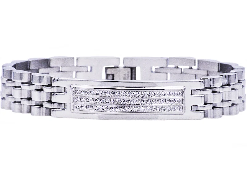 Crystal women bracelets-Mens Stainless Steel Bracelet With Cubic Zirconia