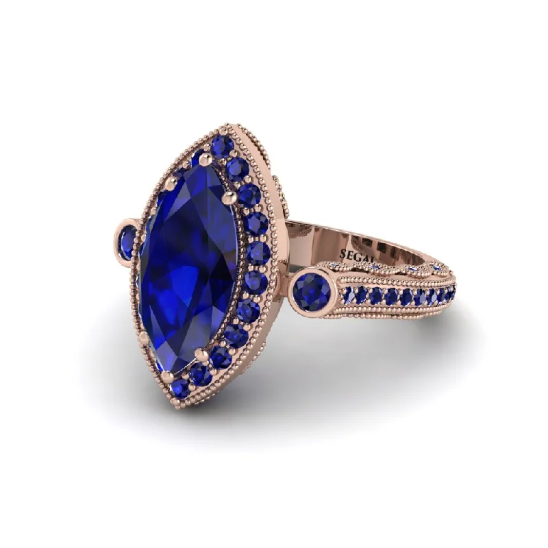 Non-traditional engagement rings for women-Milgrain Halo Marquise Sapphire Engagement Ring - Noreen No. 74