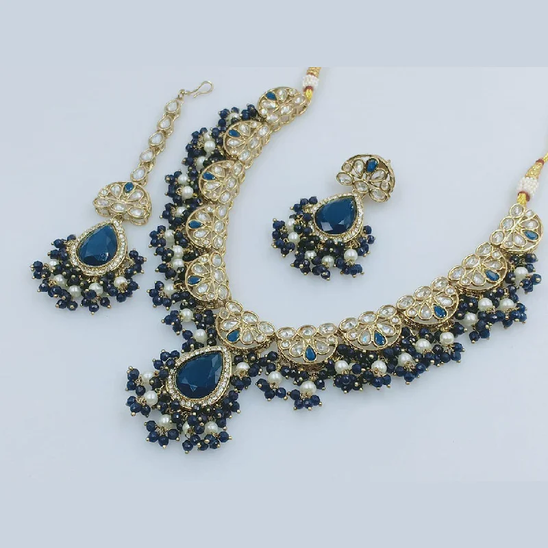 Emerald women necklaces-Rani Sati Jewels Gold Plated Crystal Stone And Pearls Necklace Set