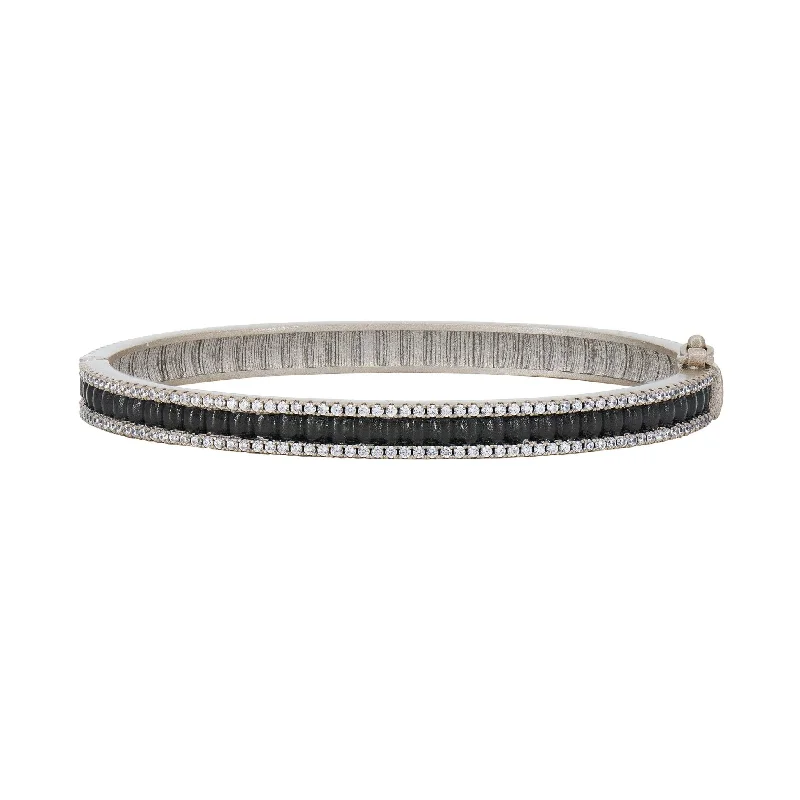 Open-ended women bracelets-Industrial Finish Ribbed Metro Hinge Bracelet