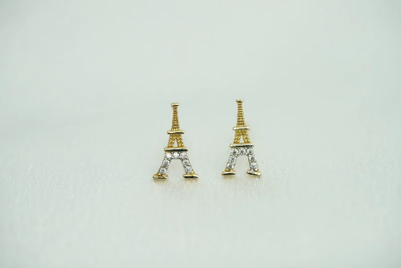 Luxury diamond women earrings-14k Eiffel Tower Stud Earrings