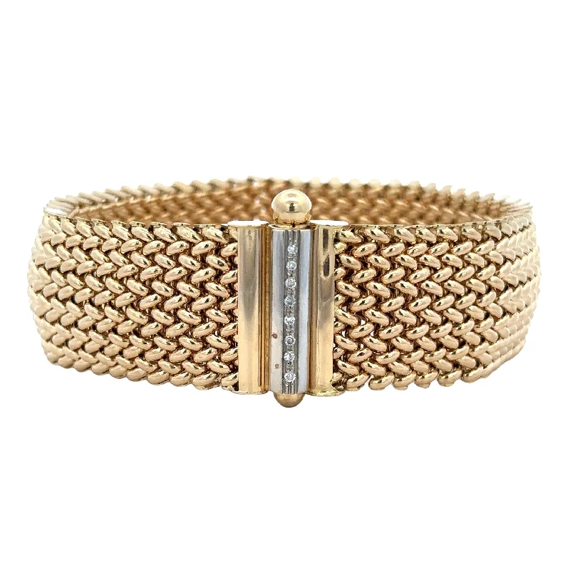 Modern women bracelets-Wide Mesh Diamond Accented Bracelet in 18k Yellow Gold