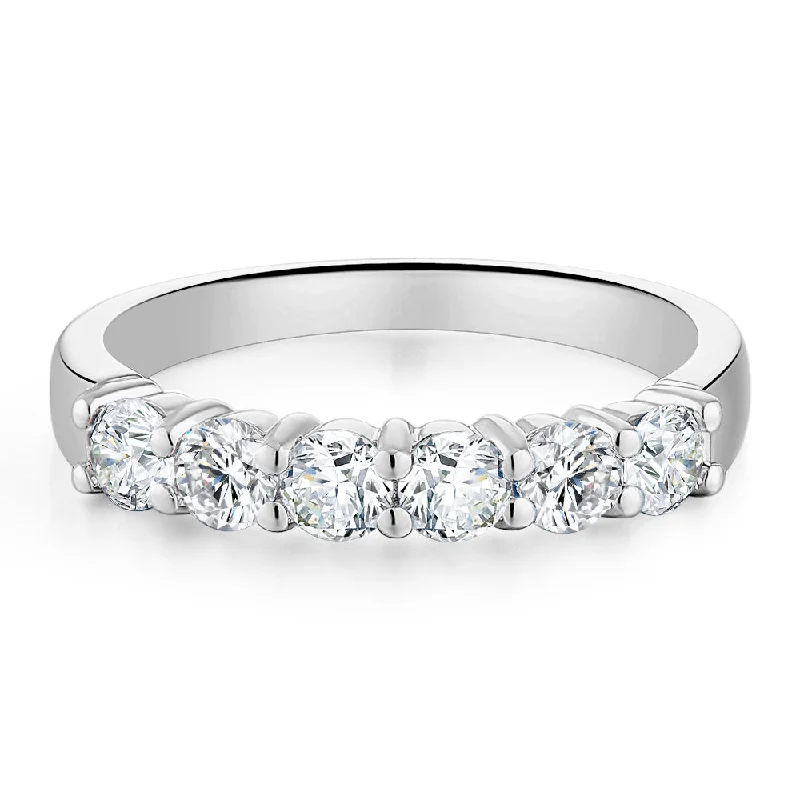 Modern women rings-Wedding or eternity band with 0.84 carats* of diamond simulants in 14 carat white gold