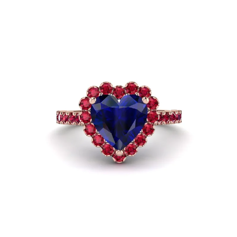 Gold engagement rings for women-Halo Heart Sapphire Pave Engagement Ring - Gail No. 59