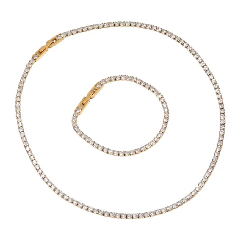 Adjustable charm women bracelets-TENNIS GOLD - 18k Gold Plated Zircon Necklace or Bracelet