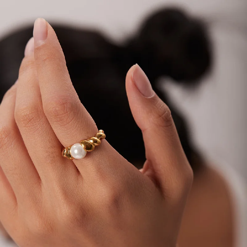 Simple engagement women rings-Croissant Pearl Ring