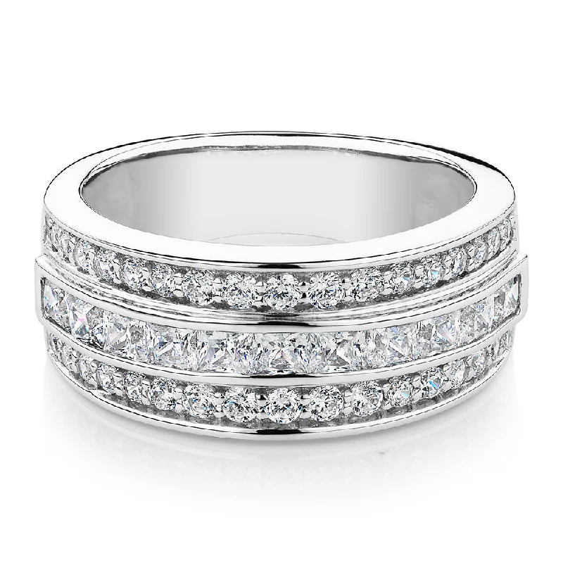 Minimalist women rings-Princess Cut and Round Brilliant Dress ring with 1.62 carats* of diamond simulants in 10 carat white gold