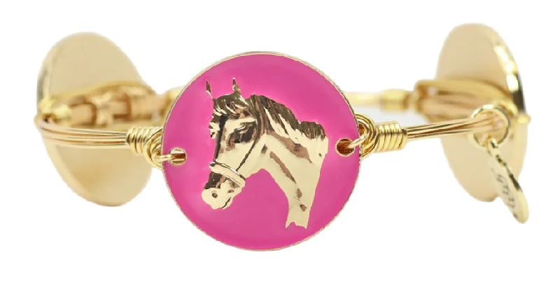 Chunky silver women bracelets-The Pink Horse Bangle Bracelet