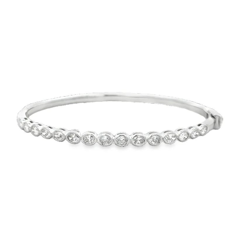 Custom bangle bracelets for women-Oval Diamond Bangle Bracelet in White Gold