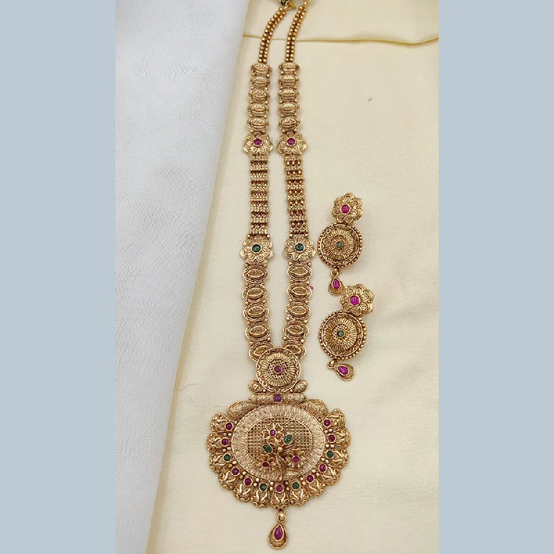 British style women necklaces-Jewel Addiction Copper Rajwadi Finish Pota Stone Long Necklace Set