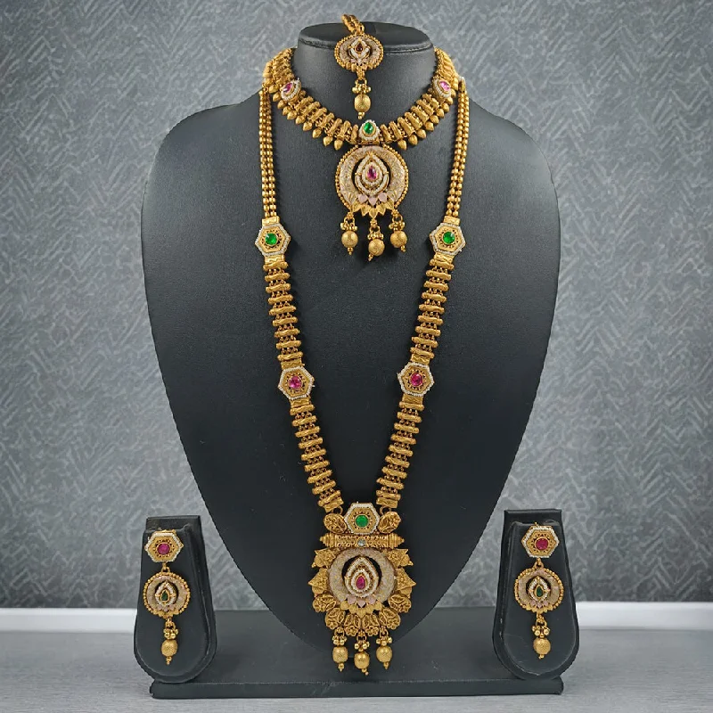 Gold women necklaces-Gehana Mahal Copper Gold Pota Stone Necklace Combo