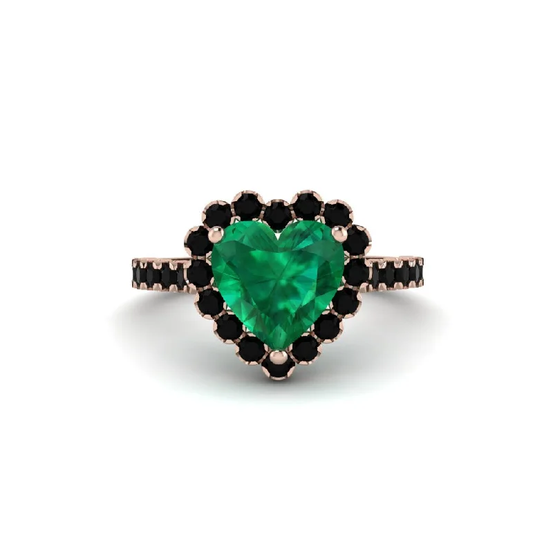 Non-traditional engagement rings for women-Halo Heart Emerald Pave Engagement Ring - Gail No. 35