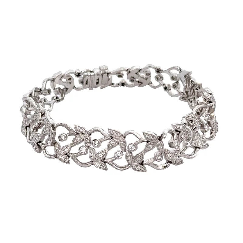 Stylish women bracelets-Openwork Diamond Foliate Style Bracelet in WHite Gold