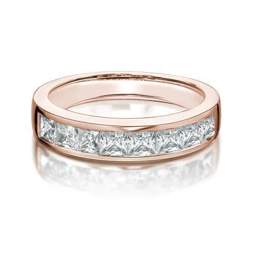 Unique women rings-Wedding or eternity band with 1.44 carats* of diamond simulants in 14 carat rose gold