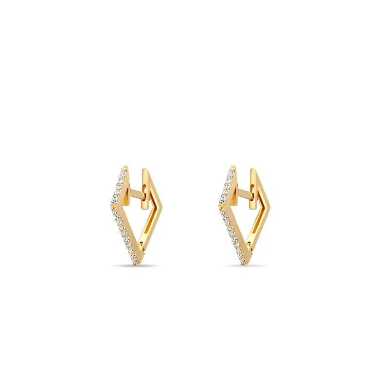 Drop women earrings-Square Diamond Huggies - 14 karat gold huggie earrings, diamonds 0.18ct