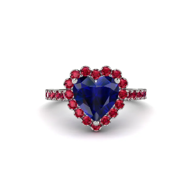 Silver engagement rings for women-Halo Heart Sapphire Pave Engagement Ring - Gail No. 60