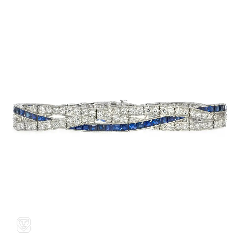 Designer women bracelets-Art Deco J.E. Caldwell sapphire and diamond bracelet