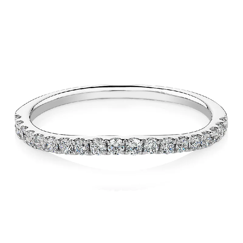 Cute gemstone women rings-Curved wedding or eternity band with 0.25 carats* of diamond simulants in 10 carat white gold