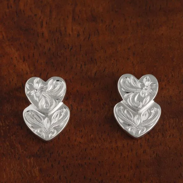 Heart diamond women earrings-Double Heart Scroll Earrings