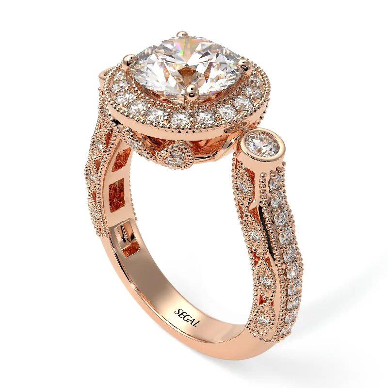 Engagement rings for brides-to-be-Milgrain Halo Pave Diamond Engagement Ring - Mabel No. 2