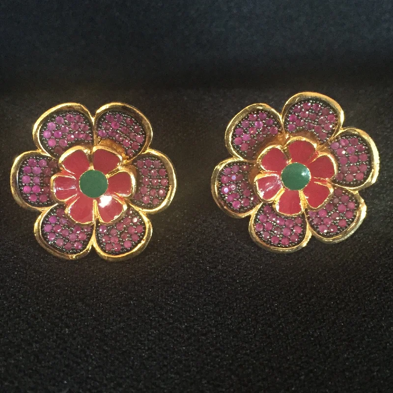 Organic women earrings-Floral CZ Earrings