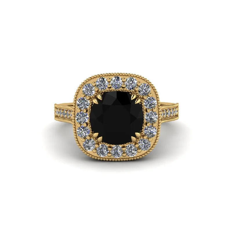 Diamond engagement rings for women-Milgrain Halo Round Black Diamond Engagement Ring - Odette No. 7