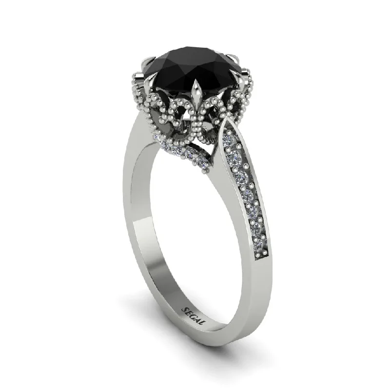 Engagement rings with vintage settings for women-Black Diamond Milgrain Engagement Ring - Yara No. 9