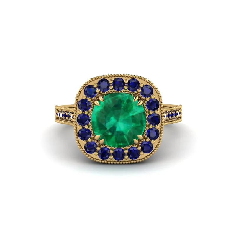 Unique gemstone engagement rings for women-Milgrain Halo Round Emerald Engagement Ring - Odette No. 64