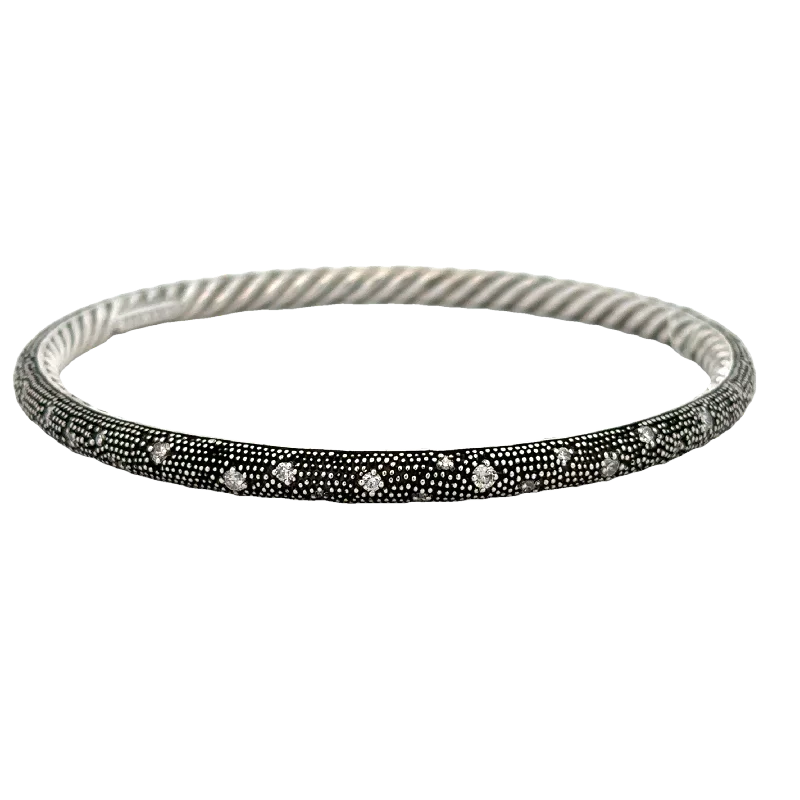 Simple women bracelets-David Yurman Black Rhodium Diamond Bangle Bracelet in Sterling Silver