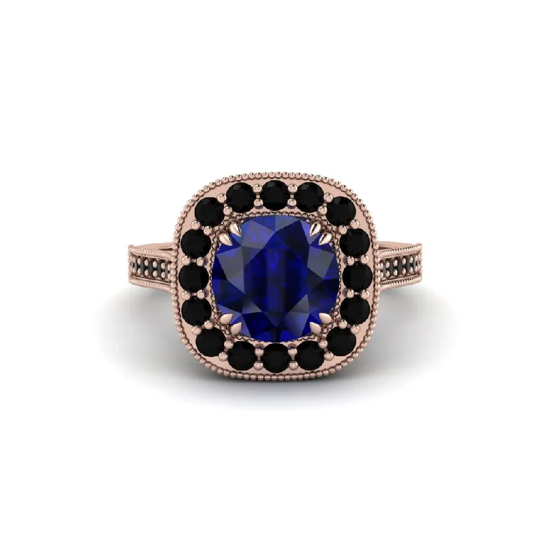 Engagement rings with an intricate design for women-Milgrain Halo Round Sapphire Engagement Ring - Odette No. 44