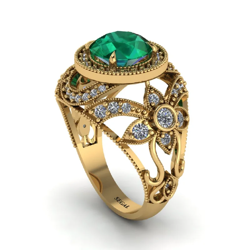 Rose gold engagement rings for women-Edwardian Gold Engagement Ring Royal Antique With Emerald - Abbie No. 4