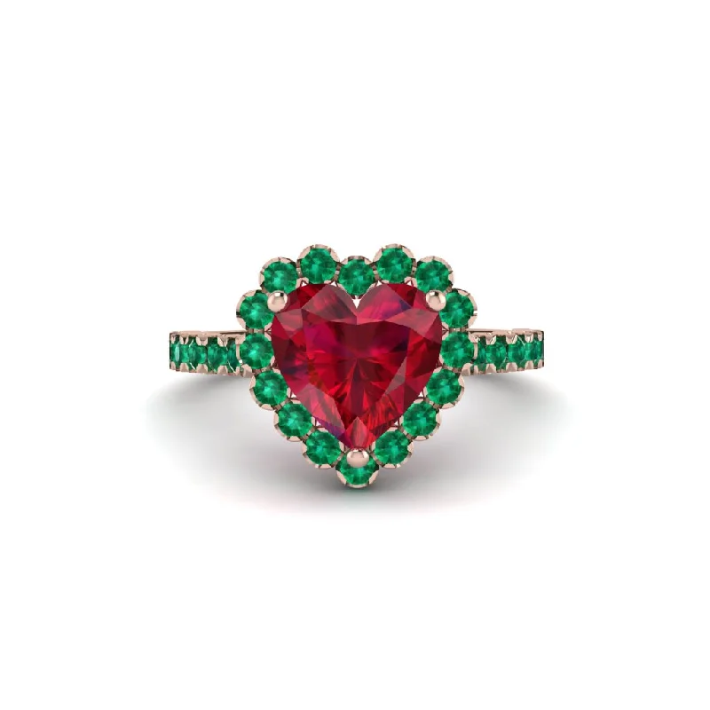 Engagement rings with eternity bands for women-Halo Heart Ruby Pave Engagement Ring - Gail No. 26