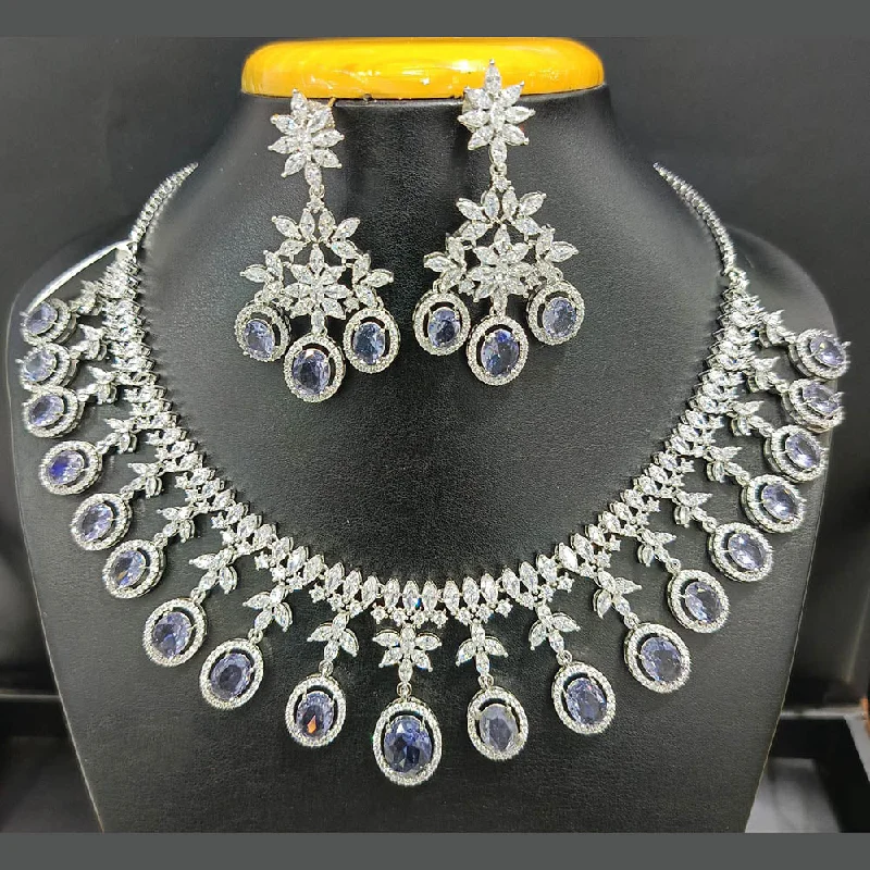 Short chain women necklaces-Jain Jewellers Silver Plated AD Necklace Set