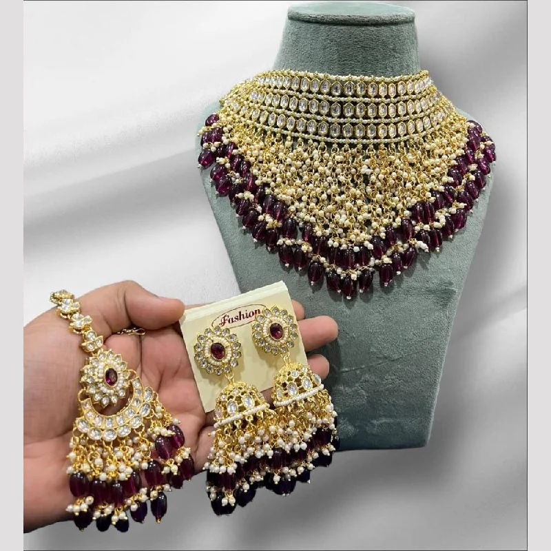 Fashion women necklaces-Hira Collections Gold Plated Kundan Stone And Beads Necklace Set