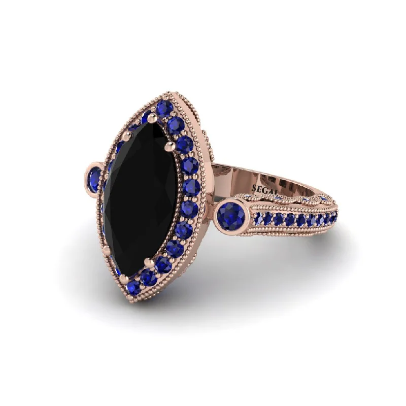 Engagement rings with a thick band for women-Milgrain Halo Marquise Black Diamond Engagement Ring - Noreen No. 68