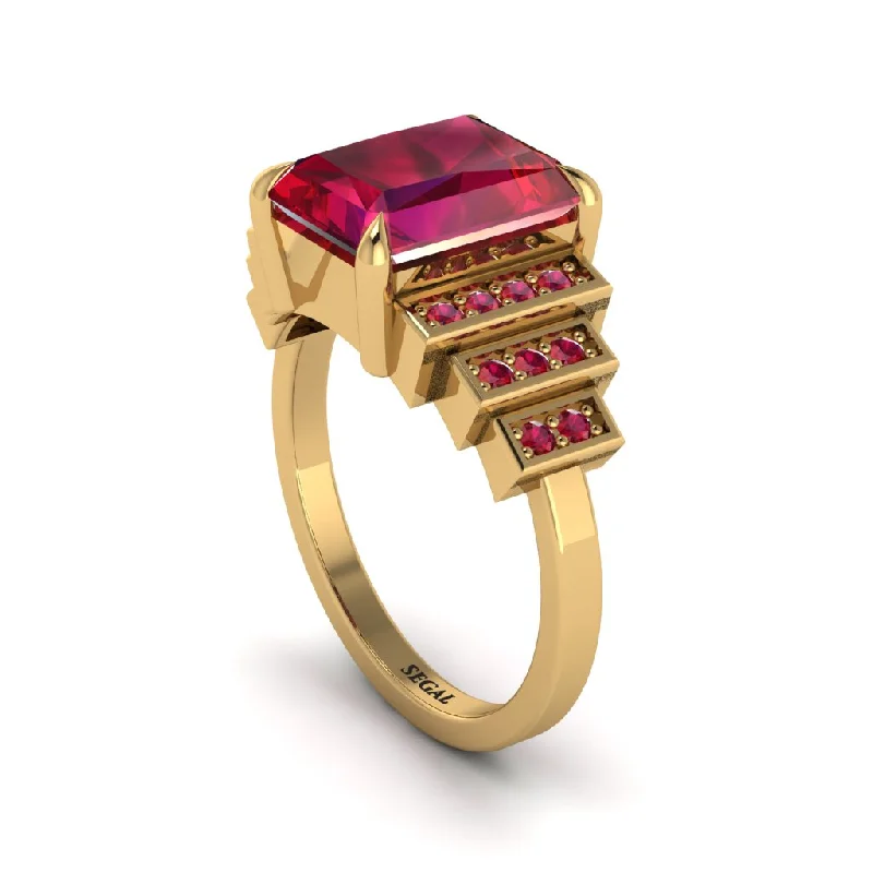 Affordable engagement rings for women-Unique Geometric Radiant Ruby Engagement Ring - Wilma No. 55