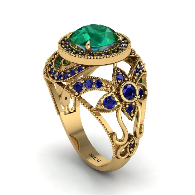 Engagement rings with diamond accents for women-Edwardian Gold Engagement Ring Royal Antique With Emerald - Abbie No. 64