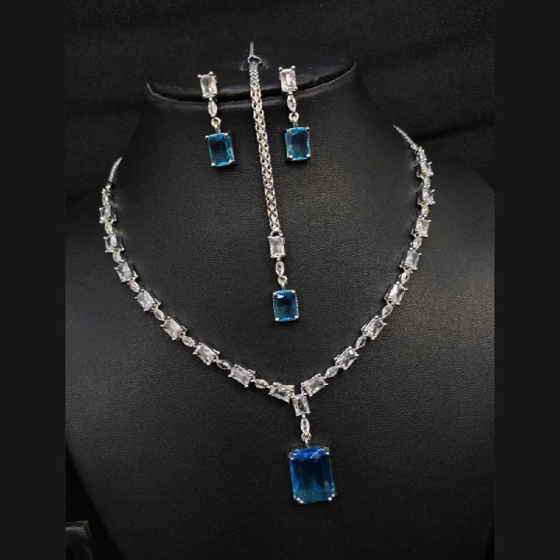 Multi-layer women necklaces-Aamrapali Silver Plated American Diamond Necklace Set