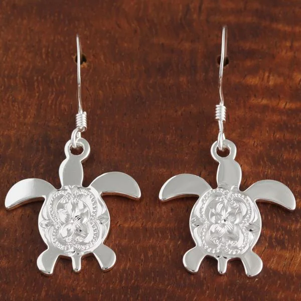 Sterling silver women earrings-Dangle Honu Scroll Earrings