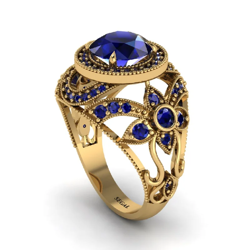 Heart-shaped engagement rings for women-Edwardian Gold Engagement Ring Royal Antique With Sapphire - Abbie No. 73