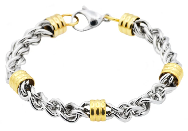 Mixed metal women bracelets-Mens Gold Stainless Steel Link Chain Bracelet