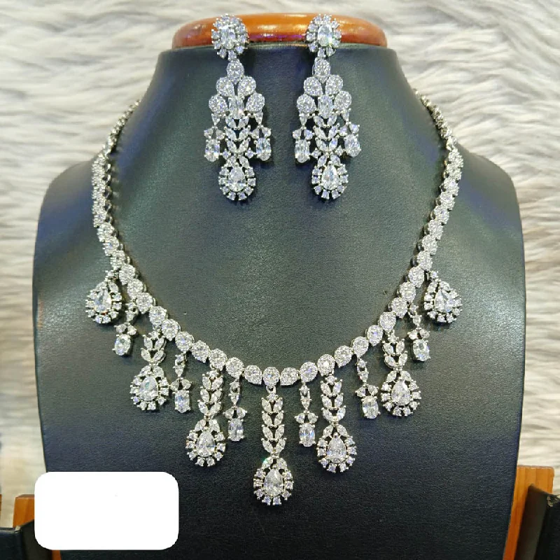 Multi-layer women necklaces-Jain Jewellers Silver Plated AD Necklace Set