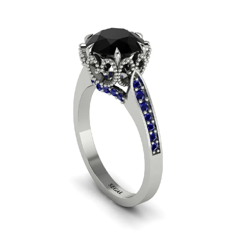 Engagement rings with vintage designs for women-Black Diamond Milgrain Engagement Ring - Yara No. 69