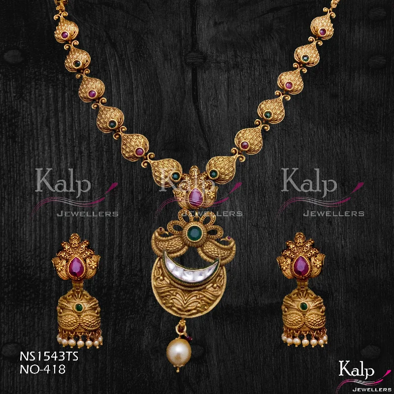 Unique gemstone women necklaces-Kalp Jewellers Copper Gold Plated Necklace Set