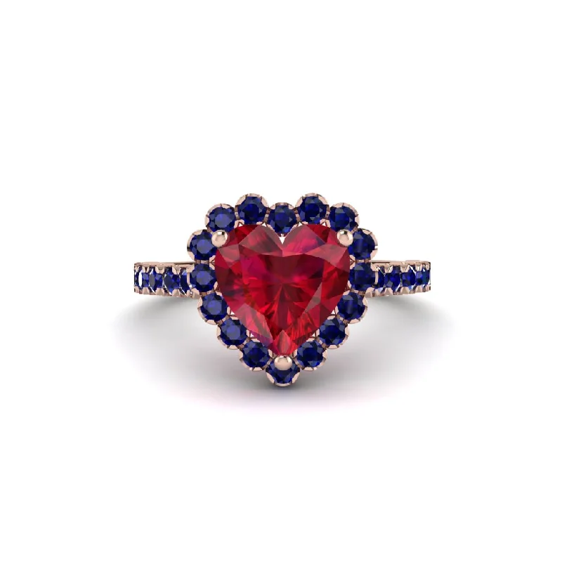 Engagement rings with gemstones for women-Halo Heart Ruby Pave Engagement Ring - Gail No. 71