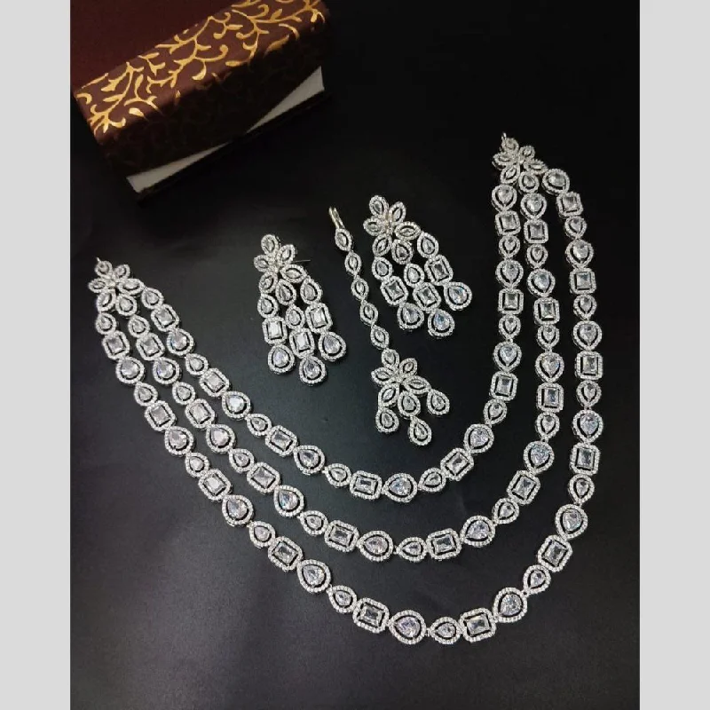 Wedding women necklaces-Aamrapali  Silver Plated American Diamond Necklace Set