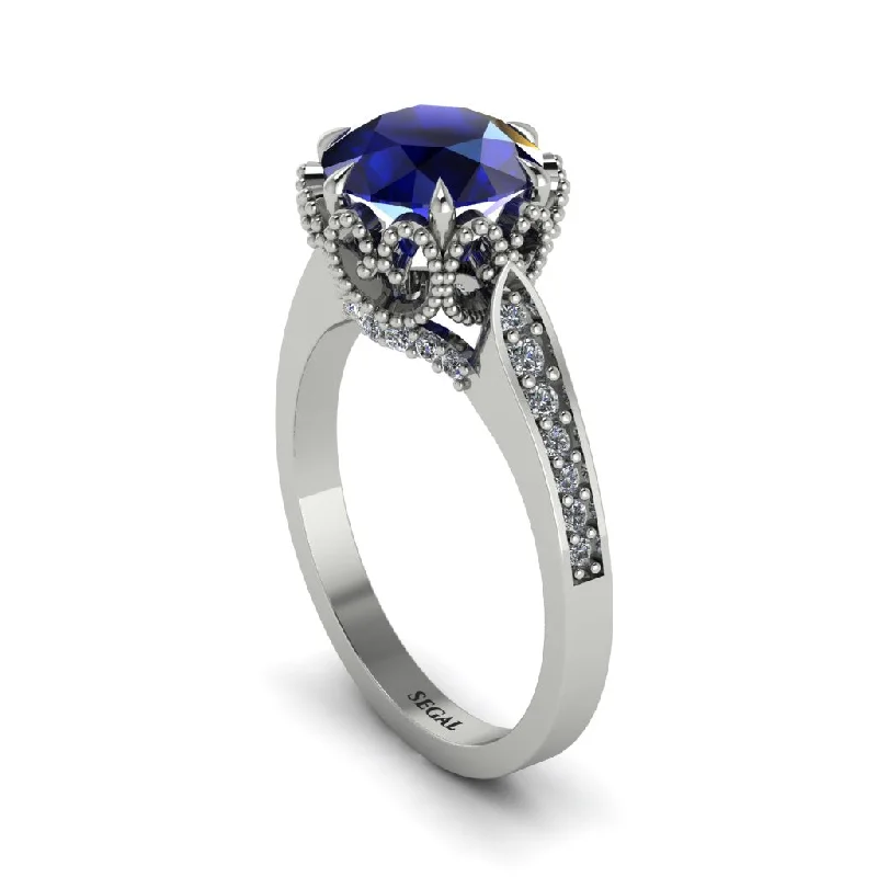 Engagement rings with round diamonds for women-Sapphire Milgrain Engagement Ring - Yara No. 15