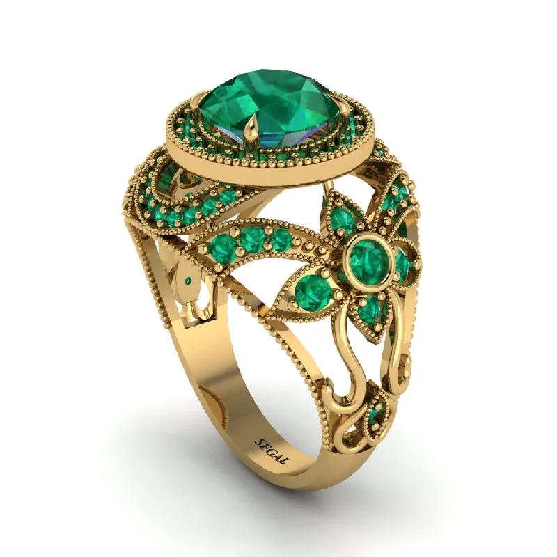 Affordable diamond engagement rings for women-Edwardian Gold Engagement Ring Royal Antique With Emerald - Abbie No. 19