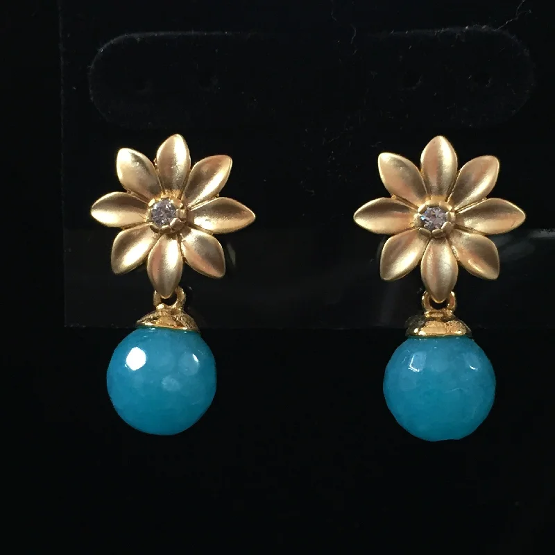 Turquoise women earrings-Matte Gold Earrings